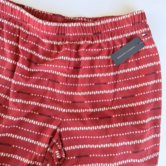 NWT Tommy Hilfiger Pajama Pants Women's Red Wide Leg Elastic Waist Size L Logo - Picture 3 of 4